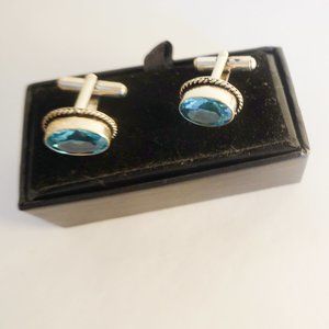 Aquamarine Sterling Silver 925 Cufflinks